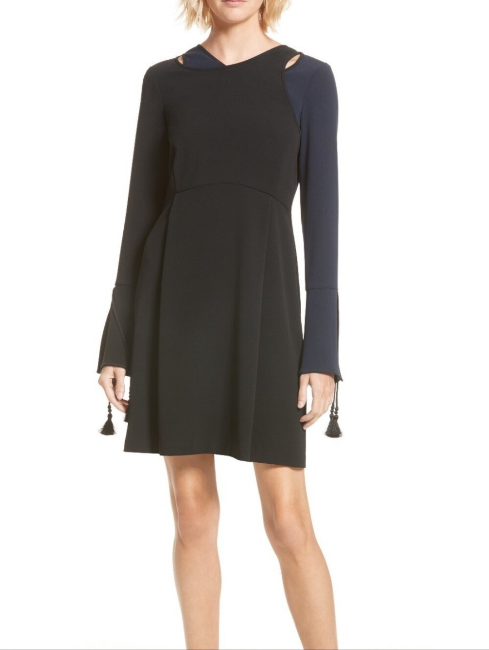 Derek Lam Long-Sleeve Tassel Bell-Sleeve Shift Dress